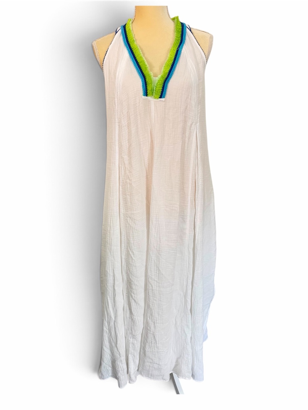 Magaschoni Organic Cotton Gauze Maxi Fringe Collar Dress M